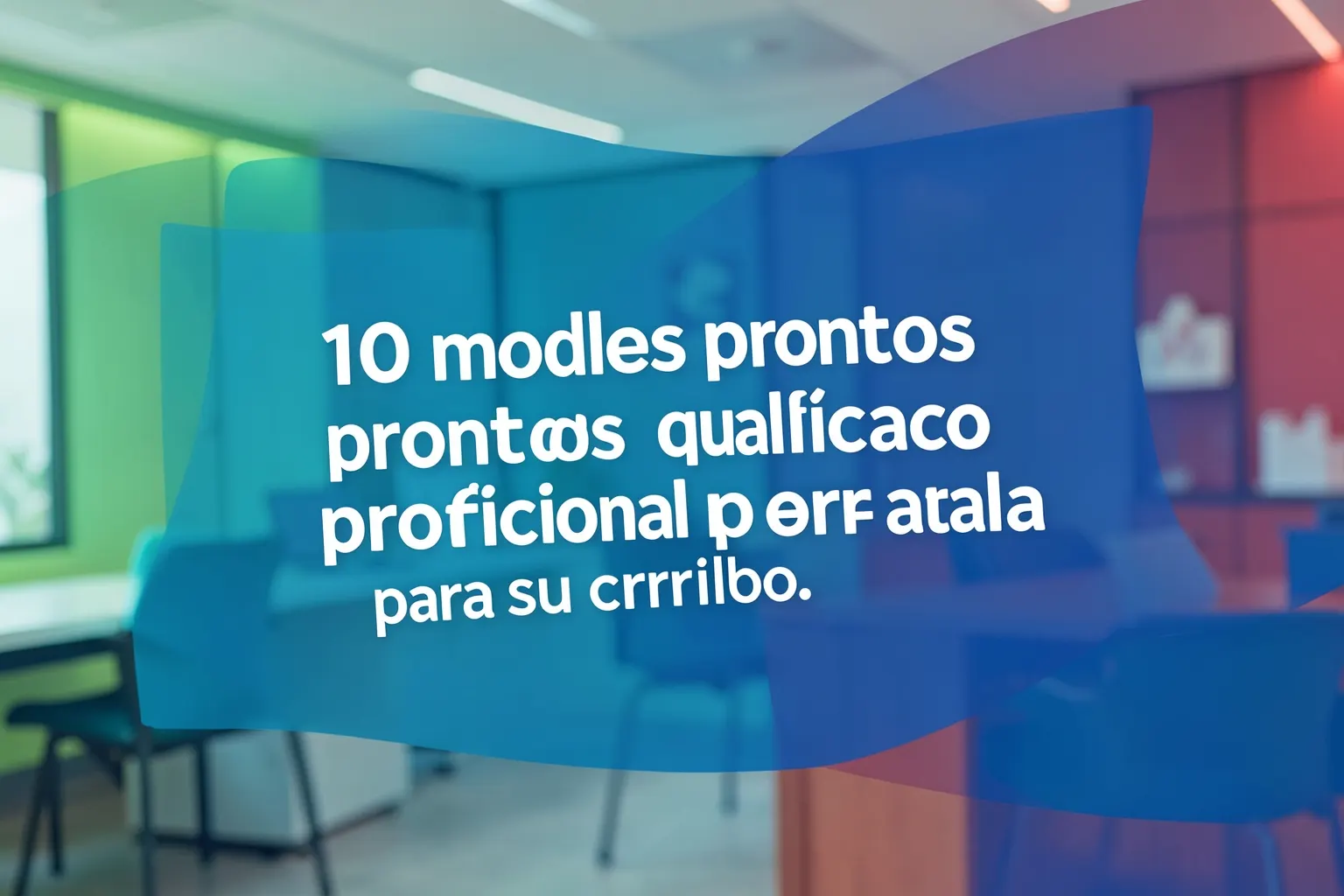 Título '10 modelos prontos de qualificação profissional para seu currículo' em letras brancas sobre fundo azul com detalhes gráficos abstratos