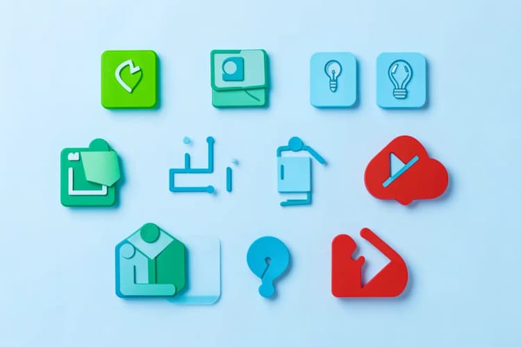 Uma variedade de ícones representando diferentes áreas de estudo, como negócios, tecnologia e artes, dispostos em um fundo azul claro.