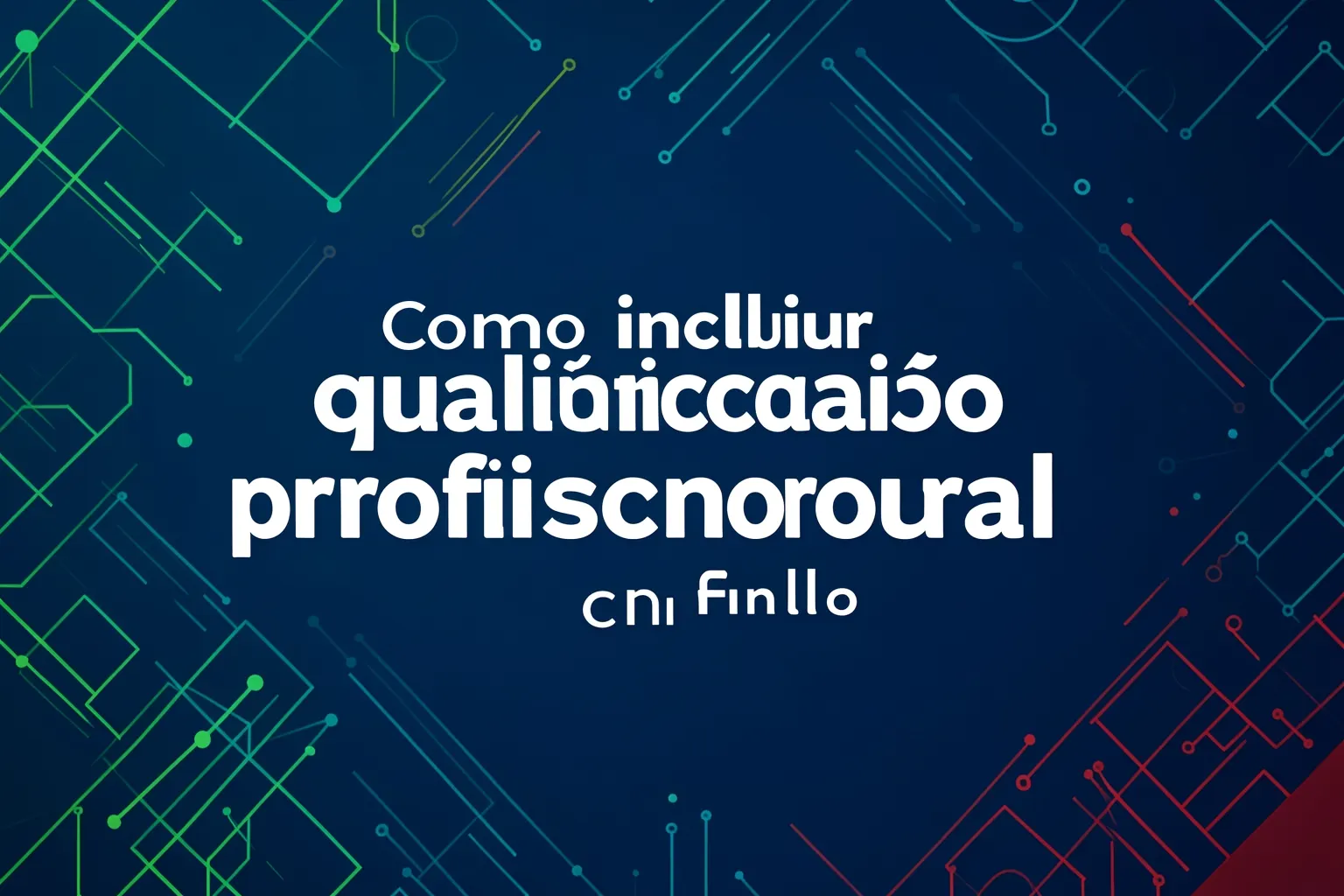 Título 'Como incluir qualificação profissional no currículo' em letras brancas sobre fundo azul escuro com detalhes gráficos de linhas e pontos