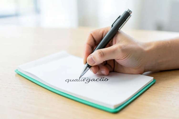Mãos escrevendo em um caderno