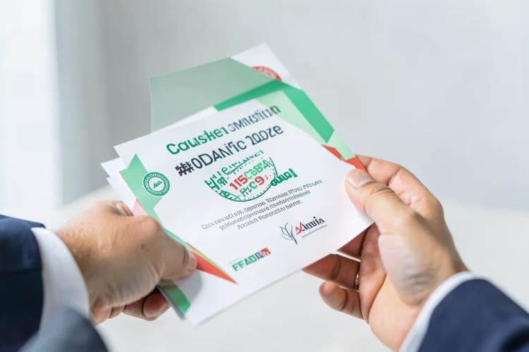 Mãos segurando um certificado de conclusão de curso, com um selo de qualidade visível, representando a validação de habilidades.
