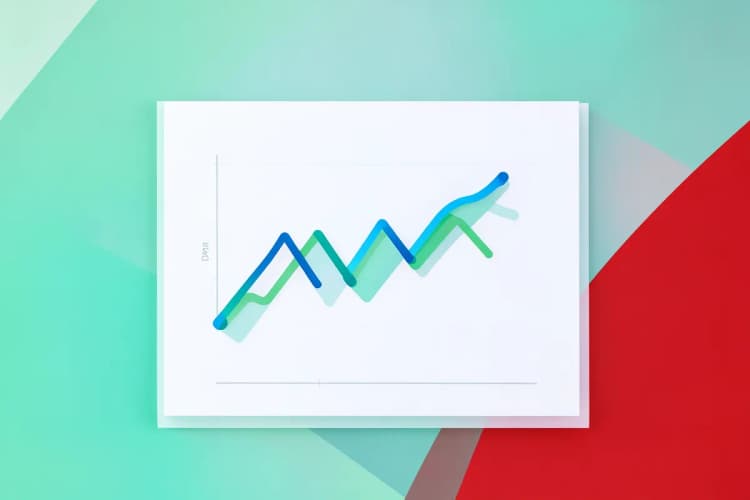 Um gráfico de linhas abstrato mostrando picos e vales em tons de azul e verde.